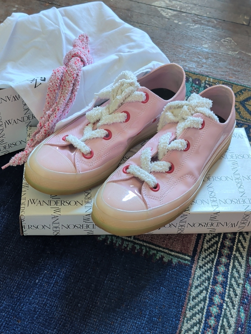 JW ANDERSON Converse Pink Patent Low-Top Sneakers with Laces Box And Bag Mens 12
